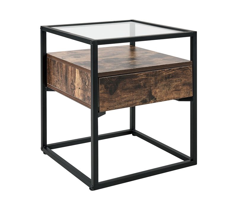 Table D'appoint Avec Plateau Verre En Mdf Bois Foncé Et Noir Mauk