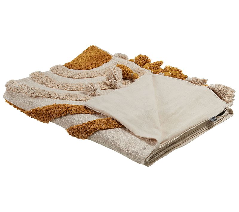 Couvre-lit En Coton 130 X 180 Cm Beige Et Orange Mathura