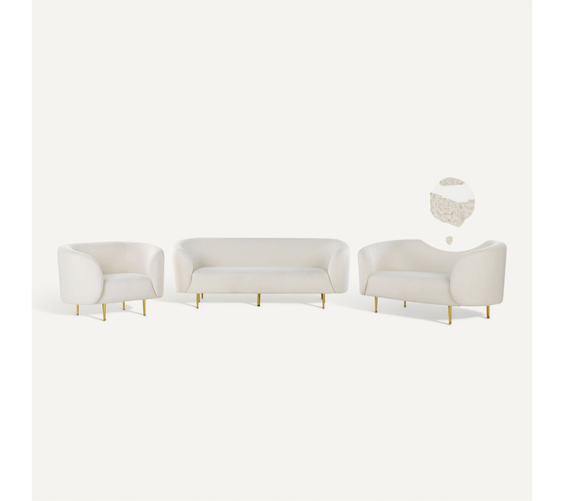 Ensemble De Canapés 6 Places En Tissu Bouclé Blanc Loen