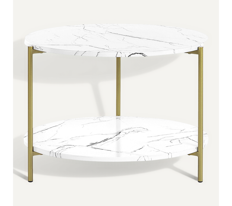 Table Basse Ronde Effet Marbre Blanc Et Doré Reva