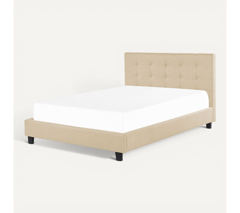 Lit Avec Sommier Tissu La Rochelle 180 X 200 Cm Beige