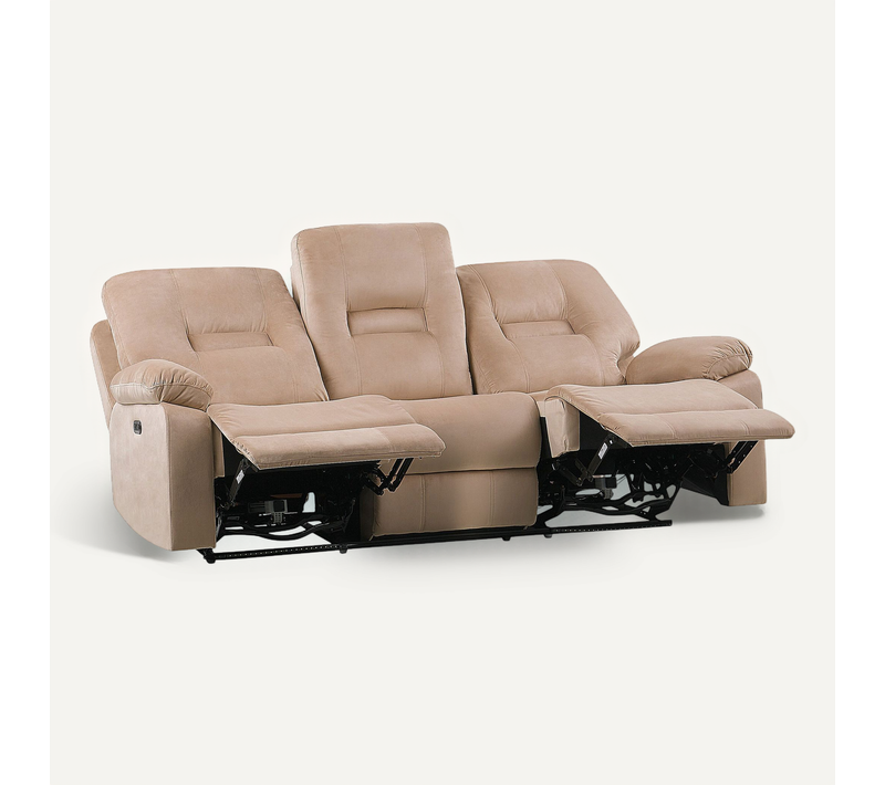 Canapé De Salon 3 Places Électrique Inclinable En Velours Beige Avec LED Et Port USB Bergen