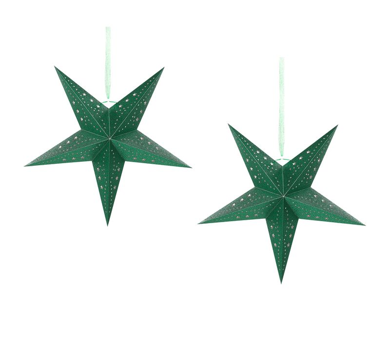 Lot De 2 Étoiles Décoratives LED 45 Cm En Papier Brillant Vert Motti