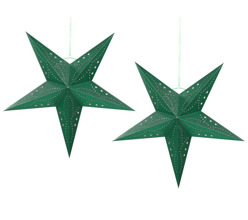 Lot De 2 Étoiles Décoratives LED 60 Cm En Papier Brillant Vert Motti
