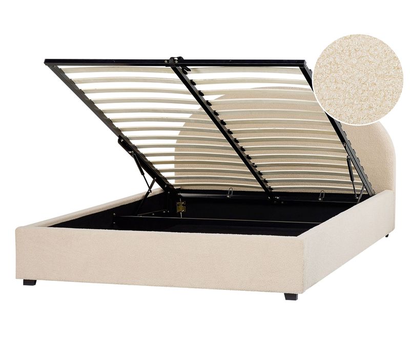 Lit Ottoman Bouclé Vaucluse 160 X 200 Cm Beige
