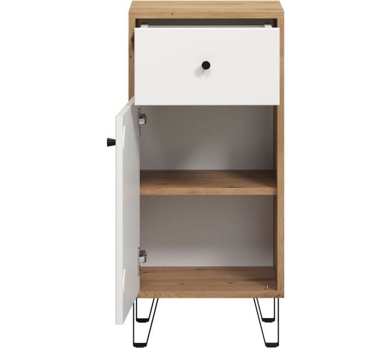 Touch Meuble Salle De Bain 36x29x79 Cm Blanc Mat Et Chêne - Ebuy24