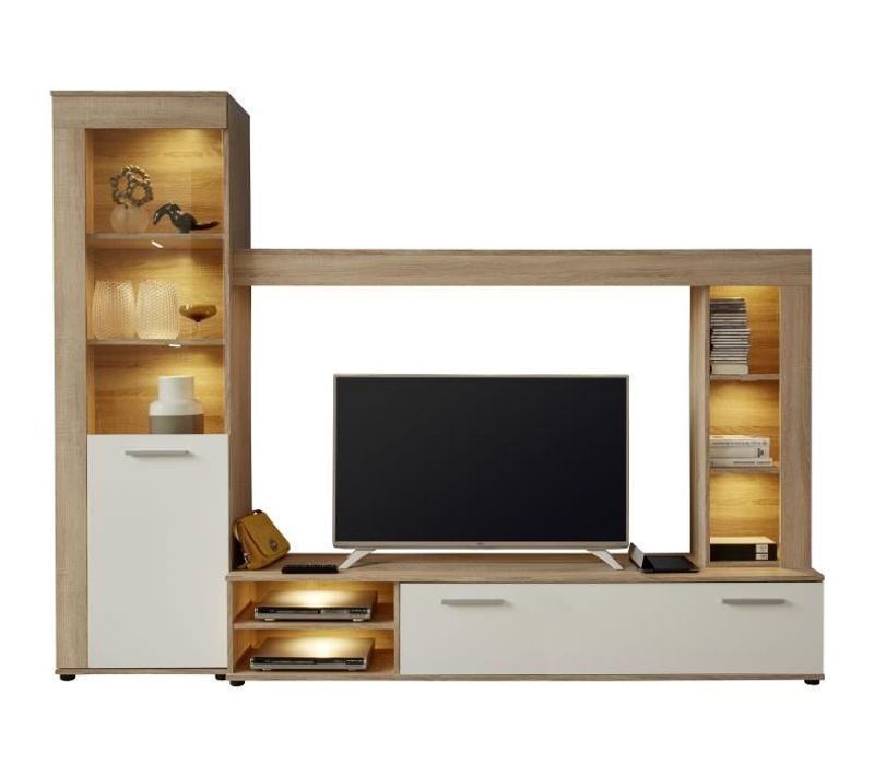 Ensemble Meuble TV 3 Pièces Logo - 1 Porte - LED - L240 X P41 X H185 Cm - Trendteam