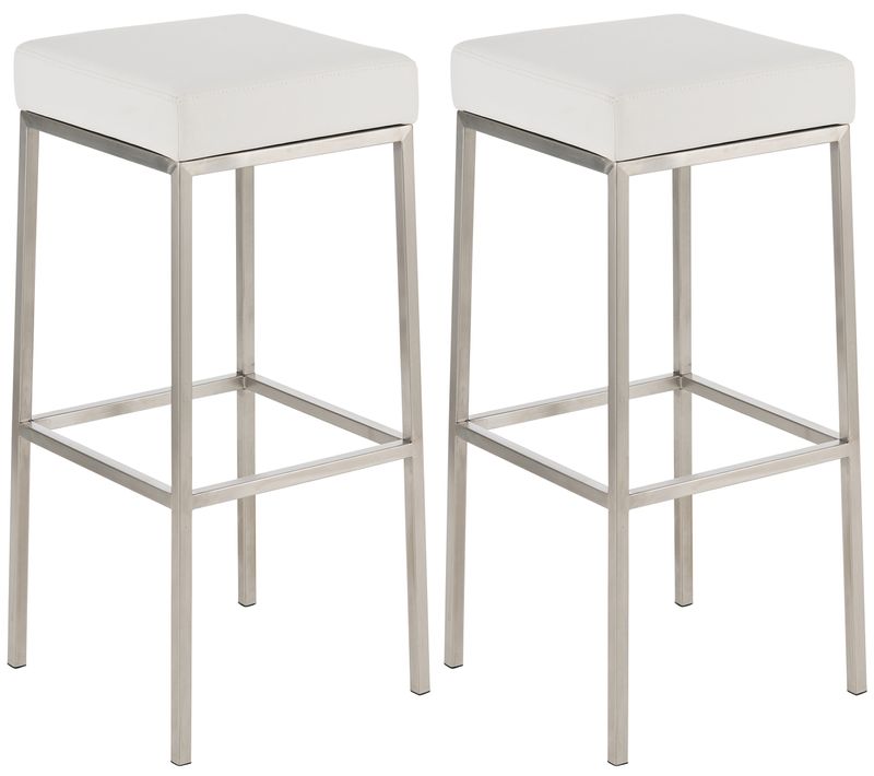 Lot De 2 Tabourets De Bar Montréal 85 Similicuir Blanc /acier Inoxydable