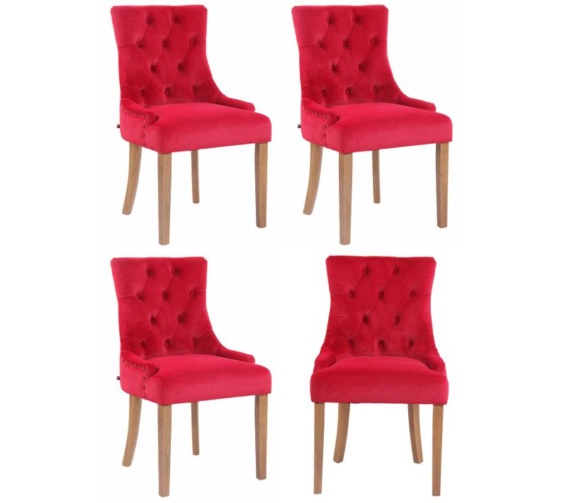 Lot De 4 Chaises De Salle À Manger Aberdeen En Velours Piètement En Bois D'hévéa Rouge/antique Clair