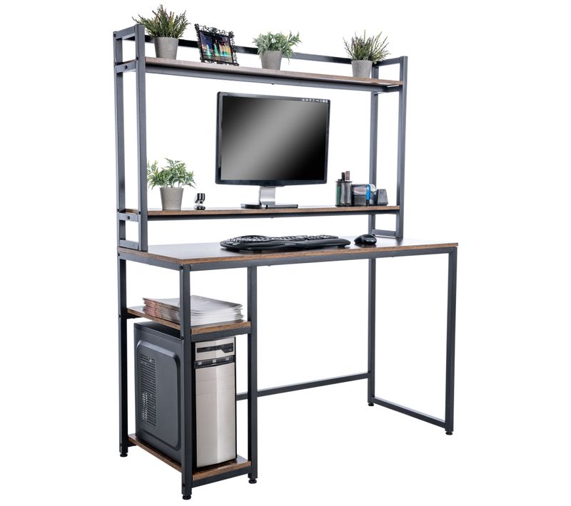 Bureau Billings Avec Plateaux En Bois Cadre En Tubes D'acier Et Rangement Noir / Marron