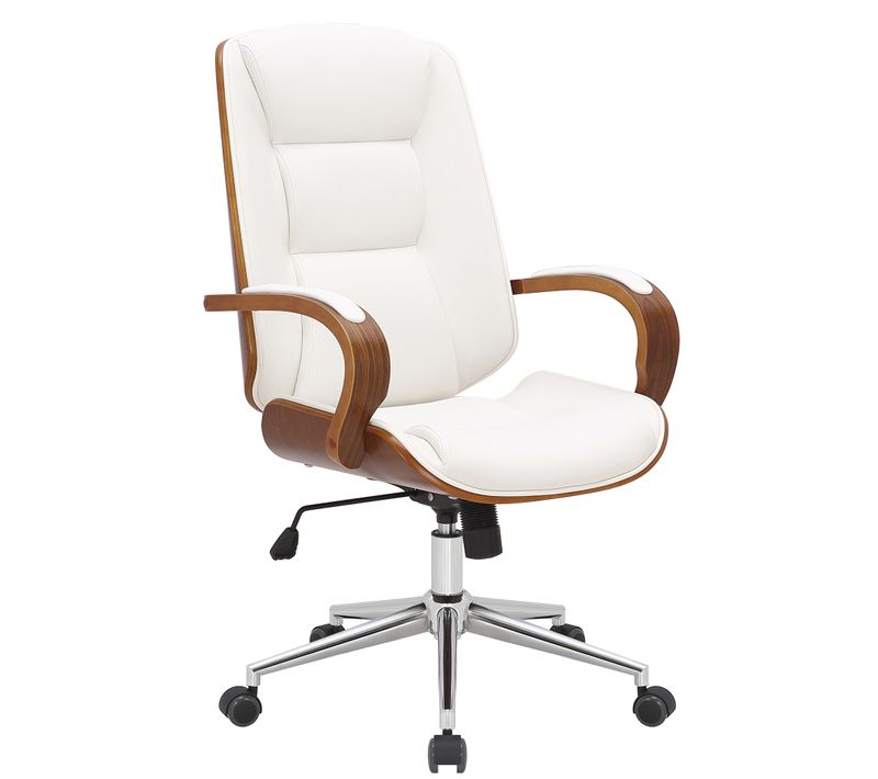 Fauteuil De Bureau Yankton En Similicuir Avec Coque De Siège En Bois Noyer / Blanc