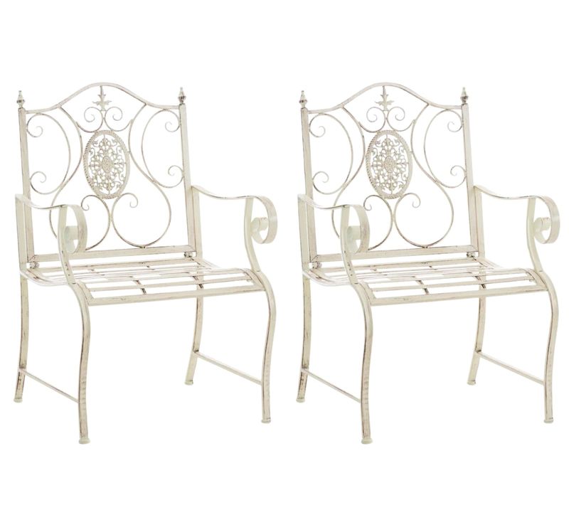 Lot De 2 Chaises De Jardin Punjab En Fer Avec Accoudoirs Crème Antique
