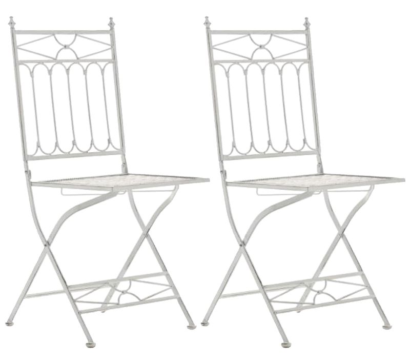 Lot De 2 Chaises De Jardin Pliables Asina En Fer Forgé Blanc Antique