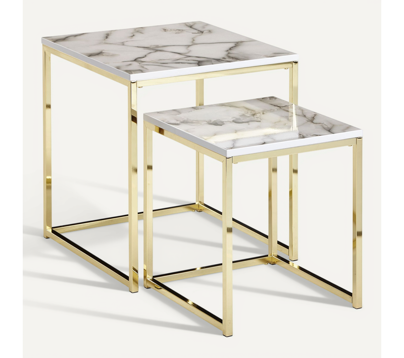 Table D'appoint Lot De 2 Effet Marbré Table Basse Salon Carrée Moderne