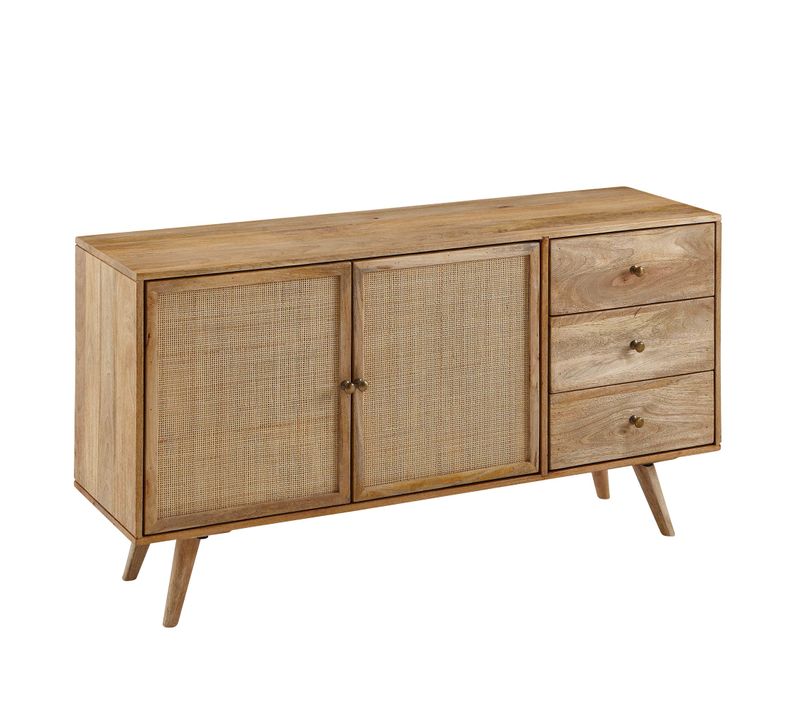 Buffet 140 Cm Bois Massif Manguier Commode Tiroirs Armoire Moderne Rotin