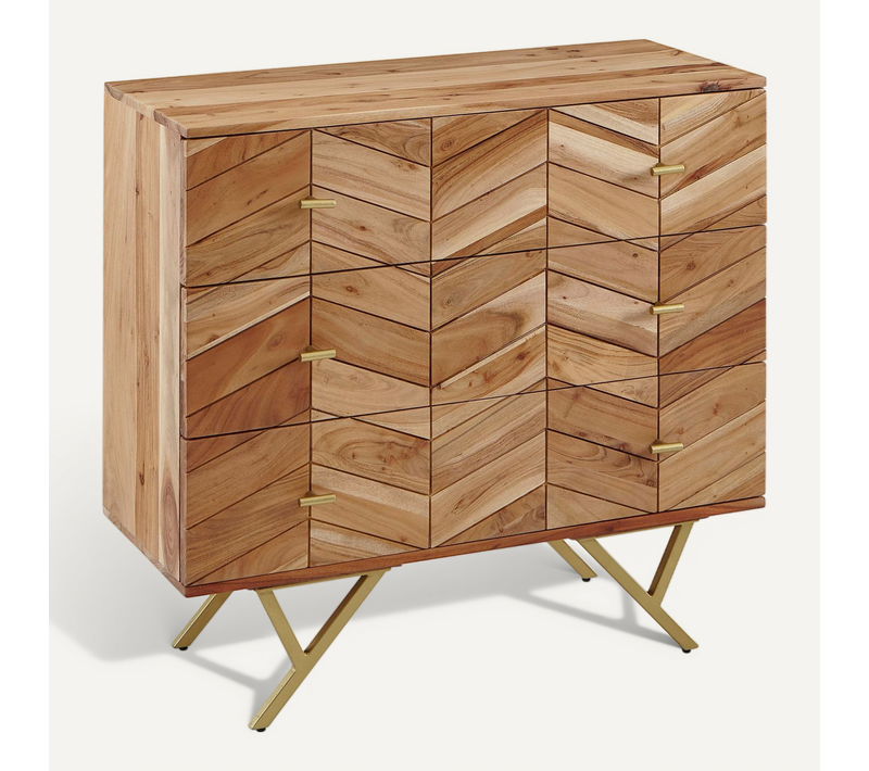 Buffet 90 Cm Bois Massif D’acacia Commode Tiroirs Armoire Moderne
