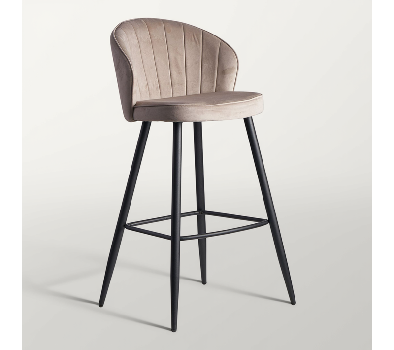 Tabouret De Bar Velours / Métal Chaise De Bar Avec Dossier Rembourré Beige