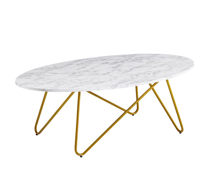 Table Basse Aspect Marbre Blanc 120 Cm Table De Salon Table Ovale Table Basse