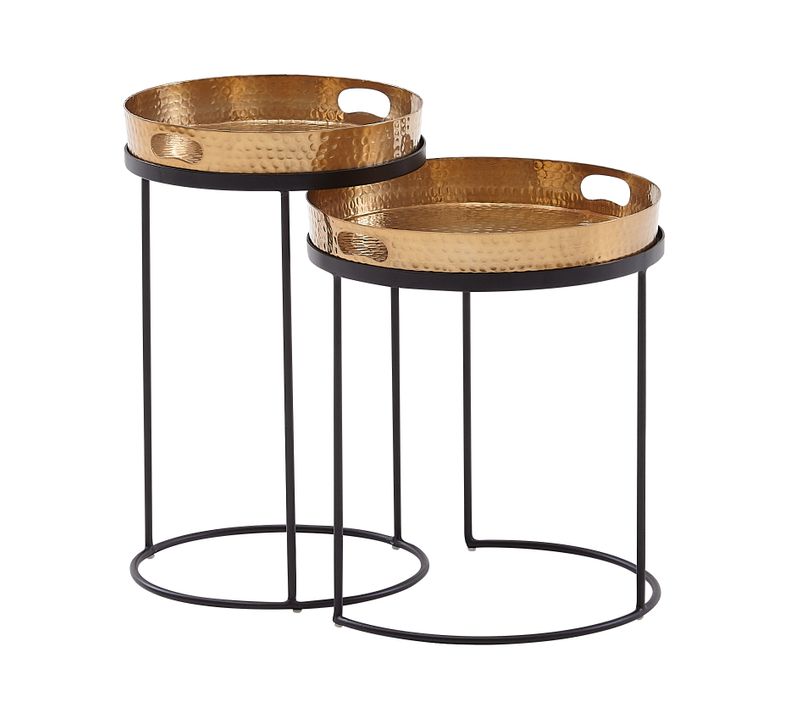 Table D'appoint Lot De 2 Table Basse De Salon Metal Orientale Aluminium