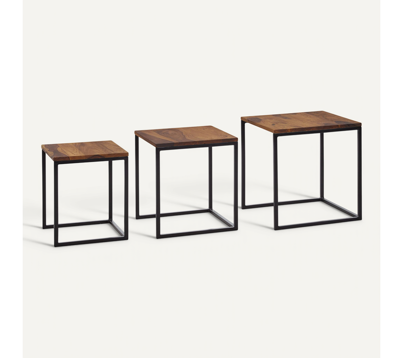 Tables Gigognes Bois Massif Table D'appoint Set De 3 Tables Basses Métal