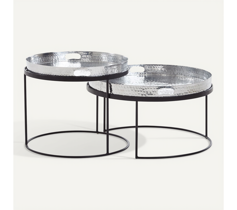 Table D'appoint Lot De 2 Table Basse De Salon Metal Orientale Aluminium Argent