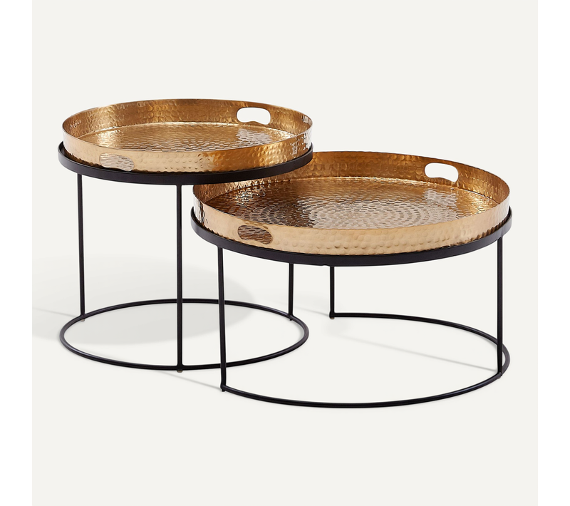 Table D'appoint Lot De 2 Table Basse De Salon Metal Orientale Aluminium Dore
