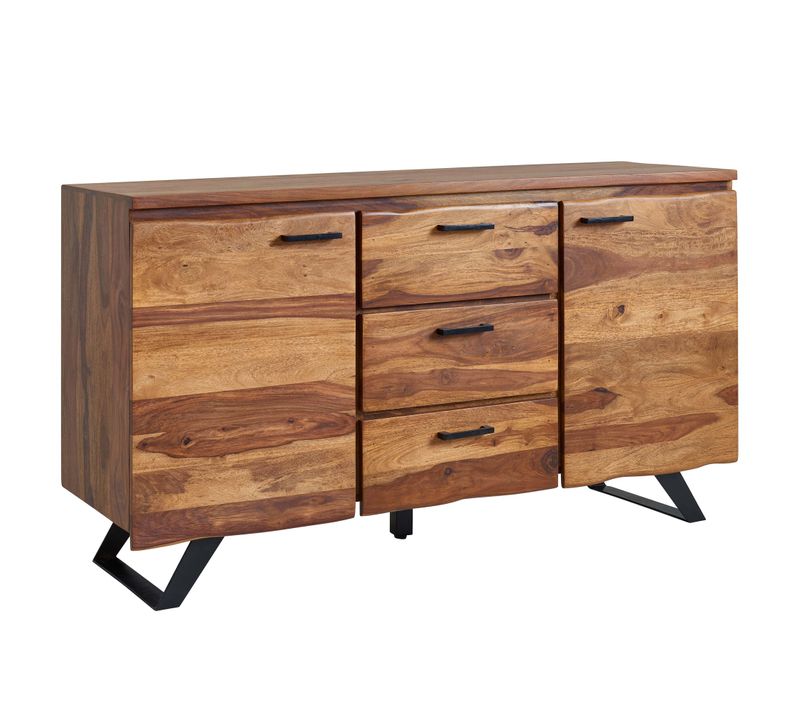 Buffet 145 Cm Bois Massif Sheesham Commode Tiroirs Armoire Bord Naturel