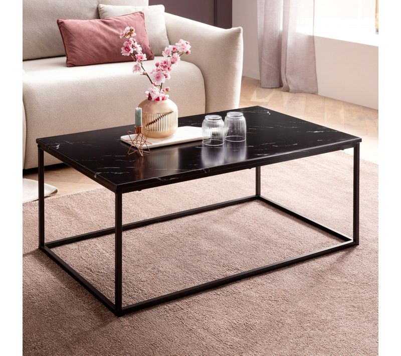 Table Basse De Salon 100x60x40 Cm Effet Marbré Table Canapé Rectangulaire Noir