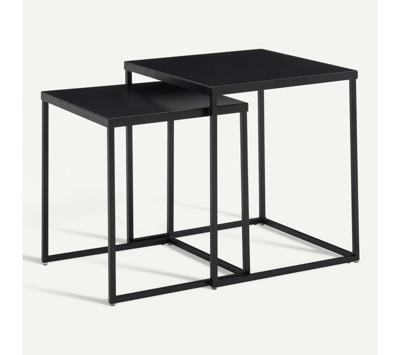 Tables Gigognes Métal Carré Noir Table D'appoint Basse Moderne Lot De 2