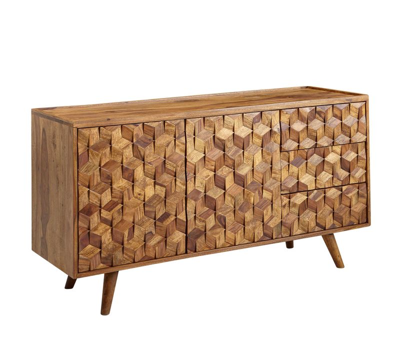 Buffet 138 Cm Bois Massif Sheesham Commode Portes Armoire Moderne