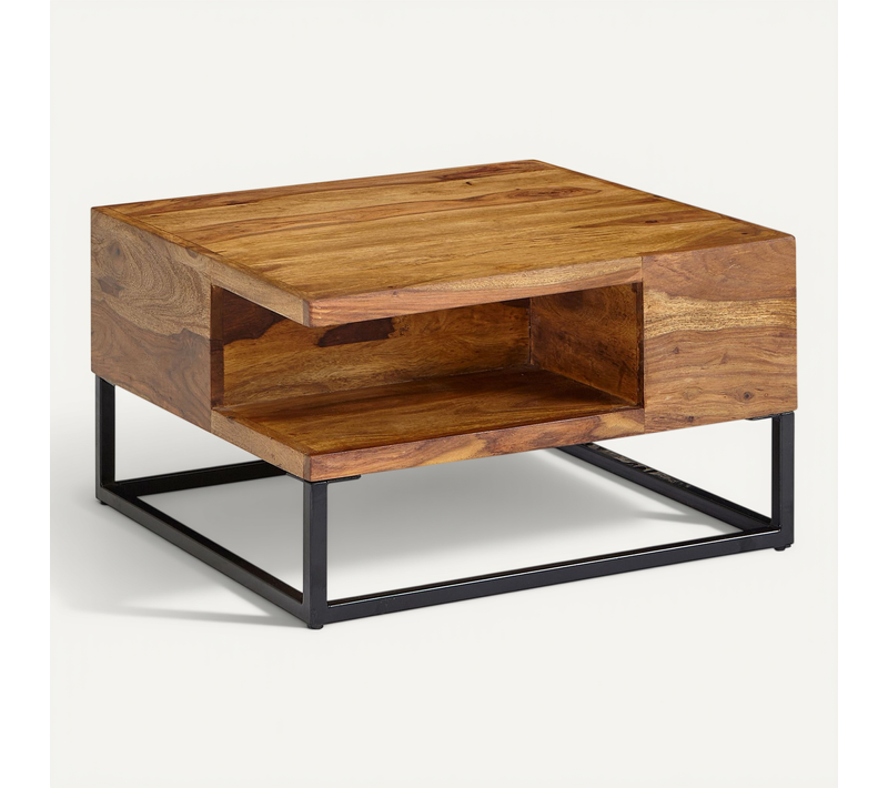 Table Basse De Salon Bois Massif Métal 60x60x34,5 Cm Carré Table Canapé