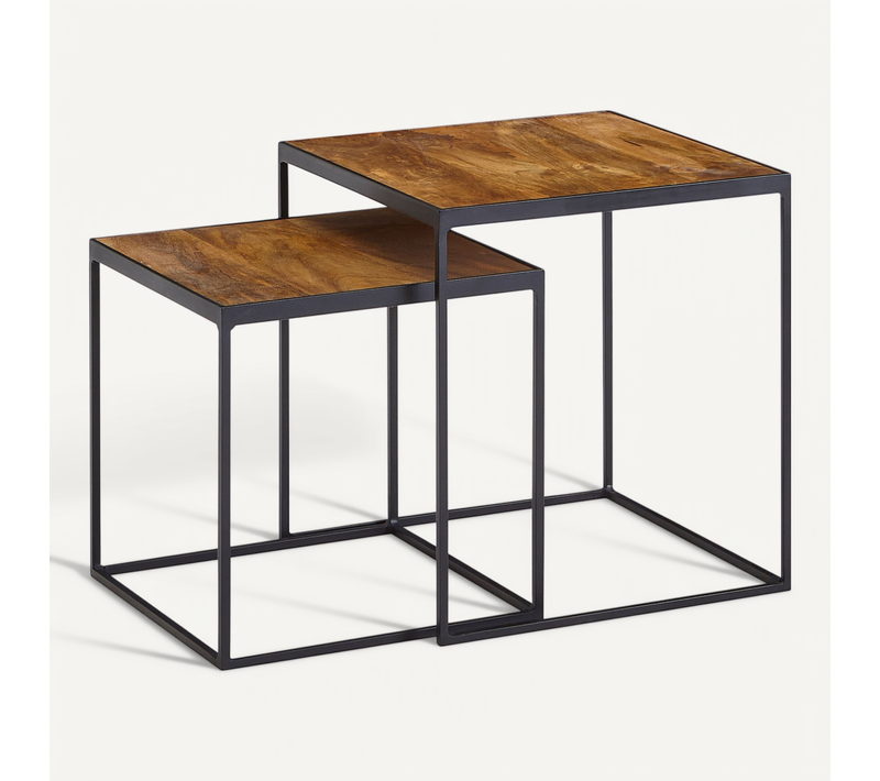 Tables Gigognes Bois Massif Carré Table D'appoint Basse Moderne Lot De 2