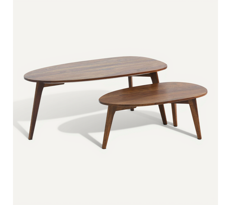 Tables Gigognes Bois Massif Table D'appoint Basse Moderne Lot De 2 Marron