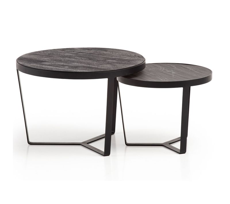 Tables Gigognes Bois Massif Table D'appoint Basse Moderne Lot De 2 Ronde