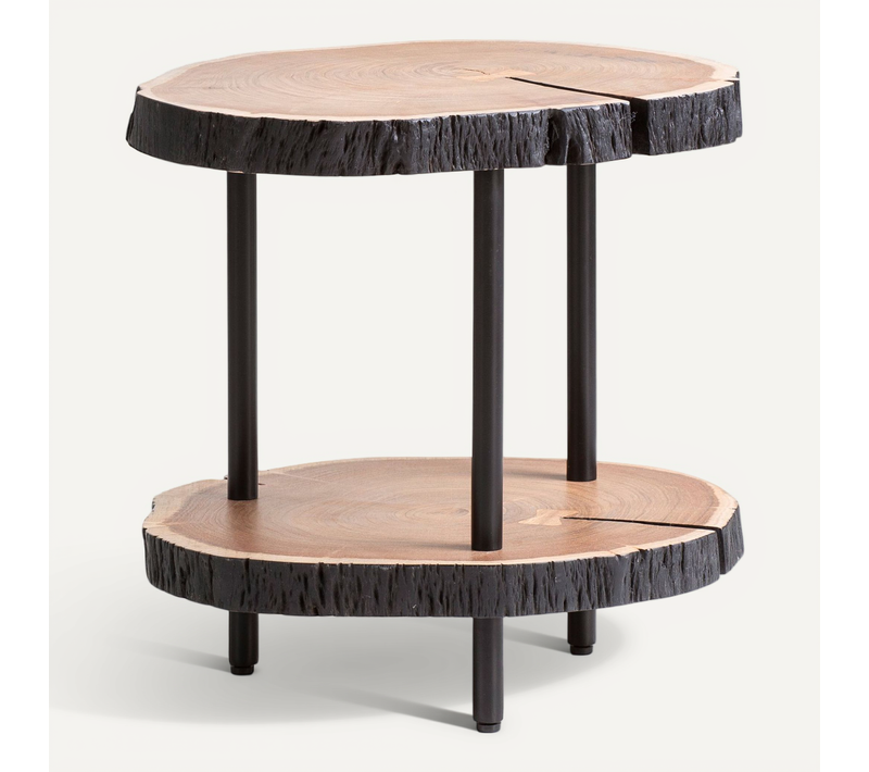 Table D'appoint Bois Massif Métal 45x45x50cm Petite Table De Salon Ronde