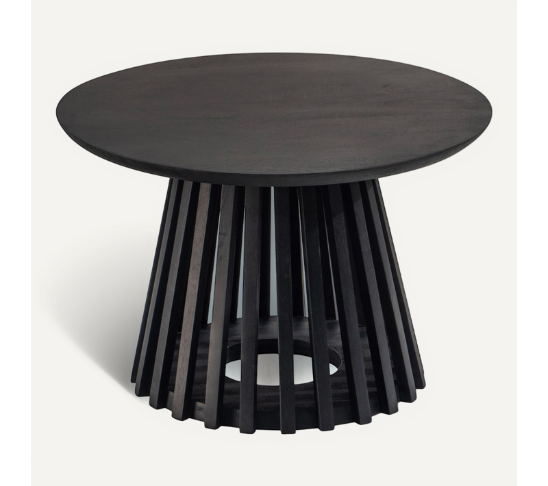 Table Basse Ronde Bois Massif Noir 60x60x41 Cm Table Salon Moderne