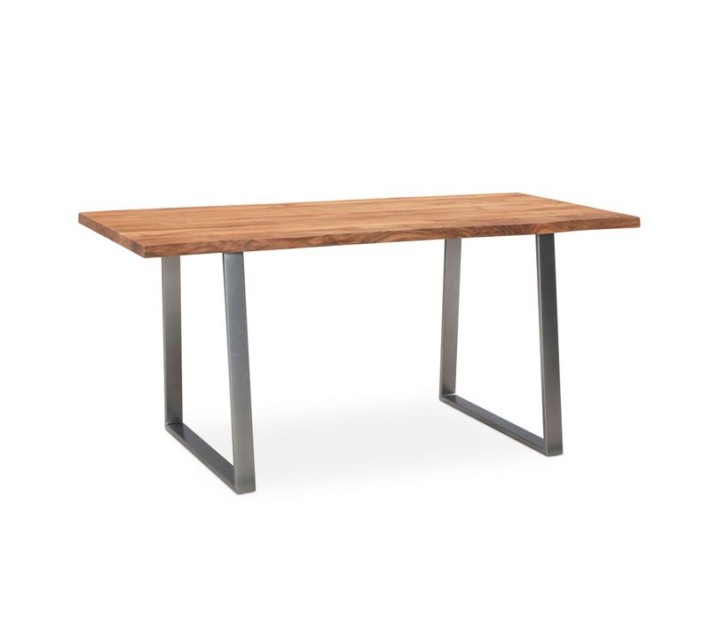 Table Salle à Manger Bois Massif D’acacia Métal Cuisine Bords Naturels 140 Cm