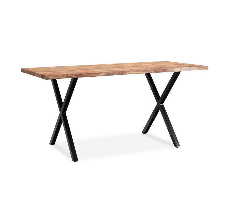 Table Salle à Manger Bois Massif D’acacia Métal Cuisine Bords Naturels 160 Cm