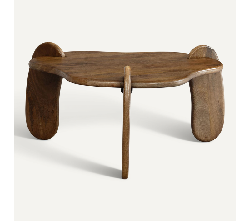Table Basse Forme Organique Bois Massif Marron 78 Cm Table Salon Moderne
