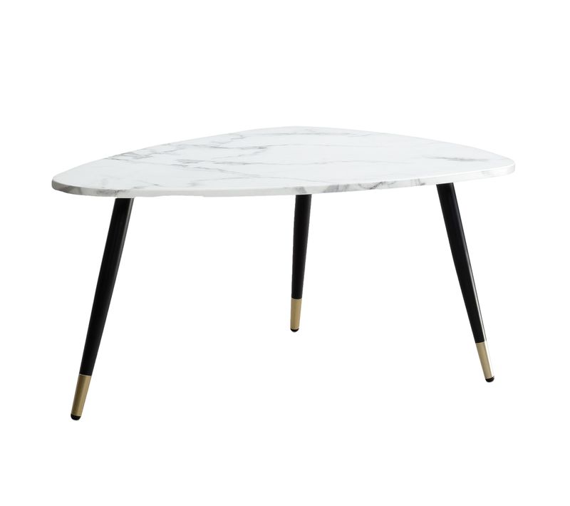 Table Basse 90x60x41 Cm Aspect Marbre Table De Salon Moderne Trépied Blanc