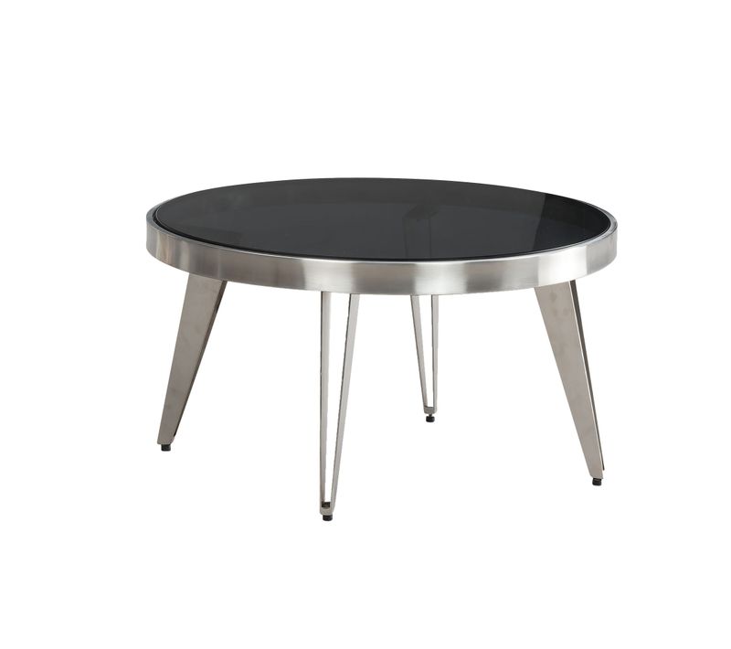 Table Basse Ronde Verre Métal Argent 60x60x33 Cm Table Salon Moderne