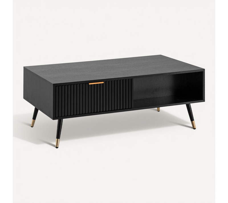 Table Basse 110x60 Cm Noir Rectangulaire Grande Table De Salon Moderne