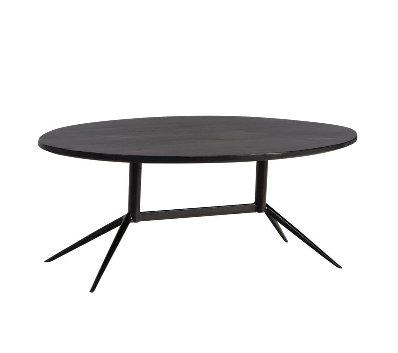 Table Basse Café De Salon Canapé Noir 60 Cm Bois Massif Métal Ovale