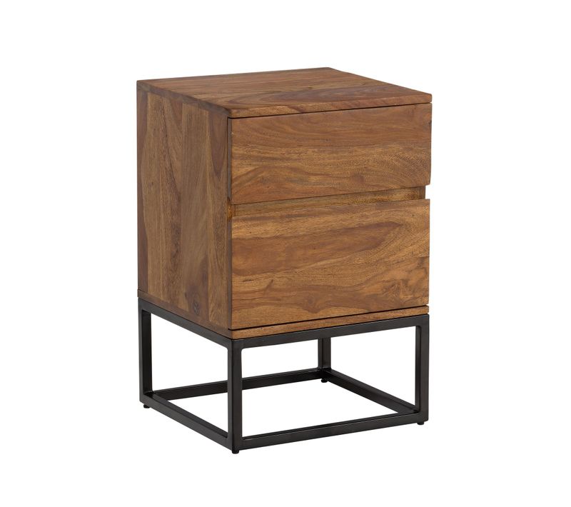 Table De Nuit Bois Massif 60 Cm Chevet Tiroirs Marron Lit Boxspring