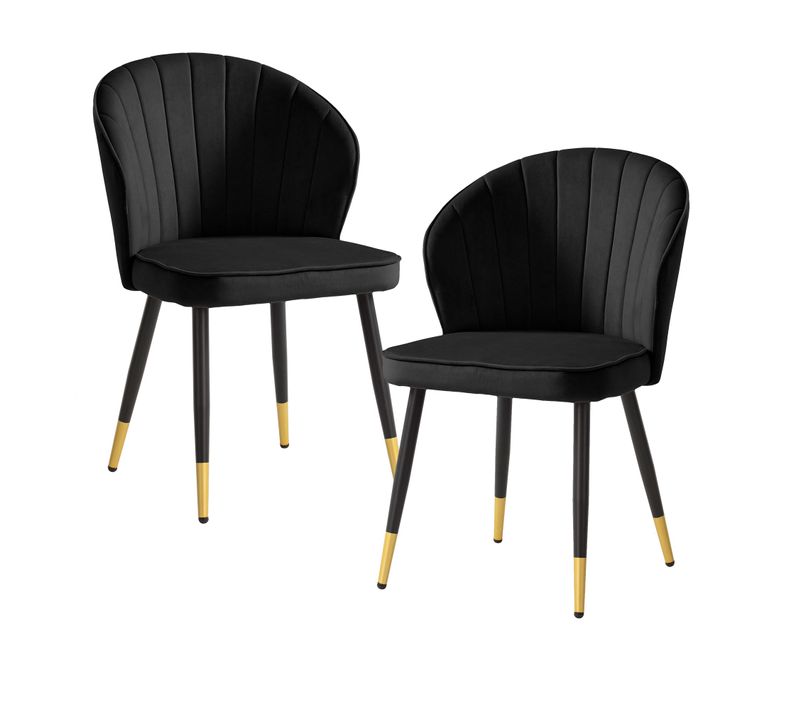Lot De 2 Chaises De Salle à Manger Cuisine Velours Scandinave Coque Noir
