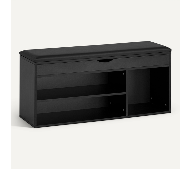 Banc à Chaussures 104 Cm Rembourré Noir Avec Rangement Couloir Petit