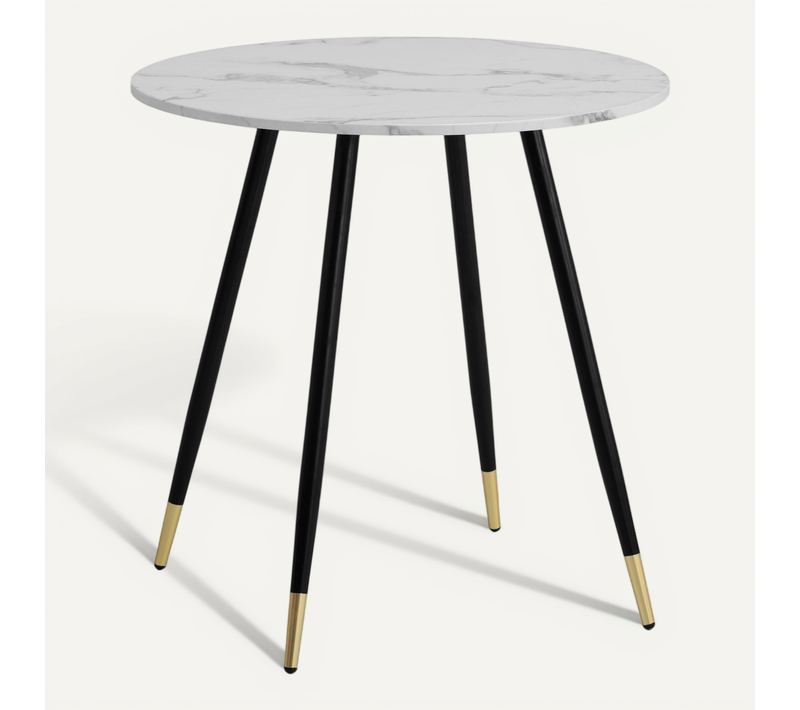 Table Salle à Manger 75 Cm Petite Effet Marbre Pieds Métal Moderne Blanc