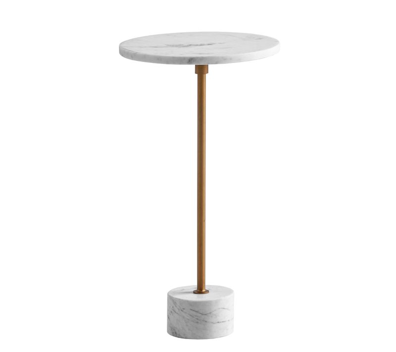 Table D’appoint De Salon Marbre Véritable D. 30 Cm Haute Ronde Dorée