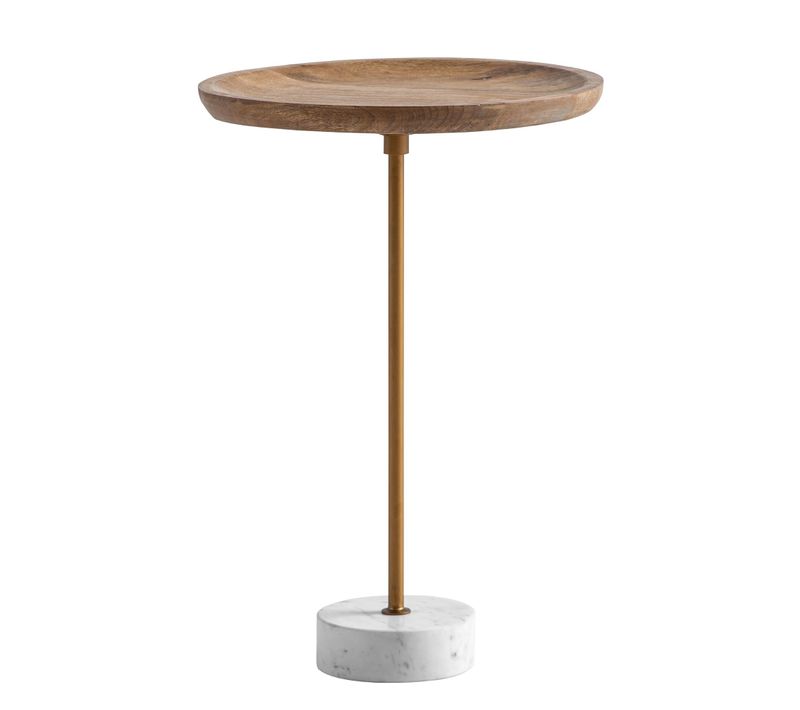 Table D’appoint Haute Salon Bois Massif Véritable Marbre D. 40 Cm Ronde
