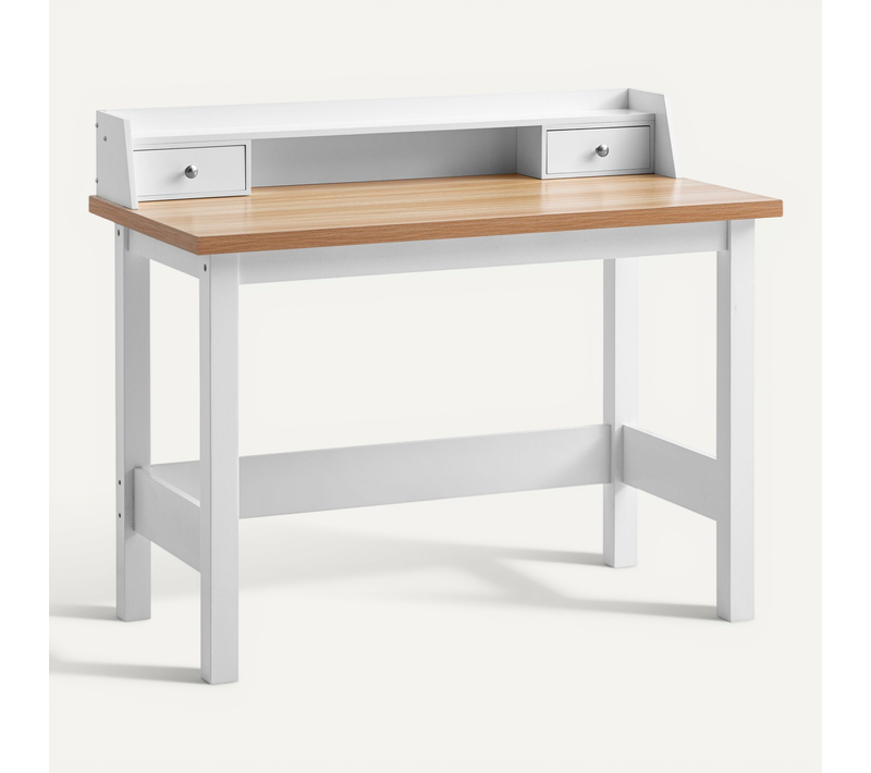 Bureau 106 Cm Blanc Avec Tiroir Table D'ordinateur Rangement Compacte
